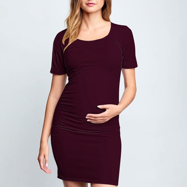 Ovzne Robes Grande Taille pour Femmes Rondes Robe d'Été Robe de Maternité Plissée Imprimée à Manches Courtes Col Rond Mi-Mollet Robe de Printemps Manches Courtes Imprimée Claire