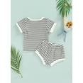 thumbnail image 4 of Seyurigaoka 2 Pieces Baby Boy Girl Summer Clothing Stripe Knit Round Neck Short Sleeve Top + Triangle Shorts Outifts, 4 of 9