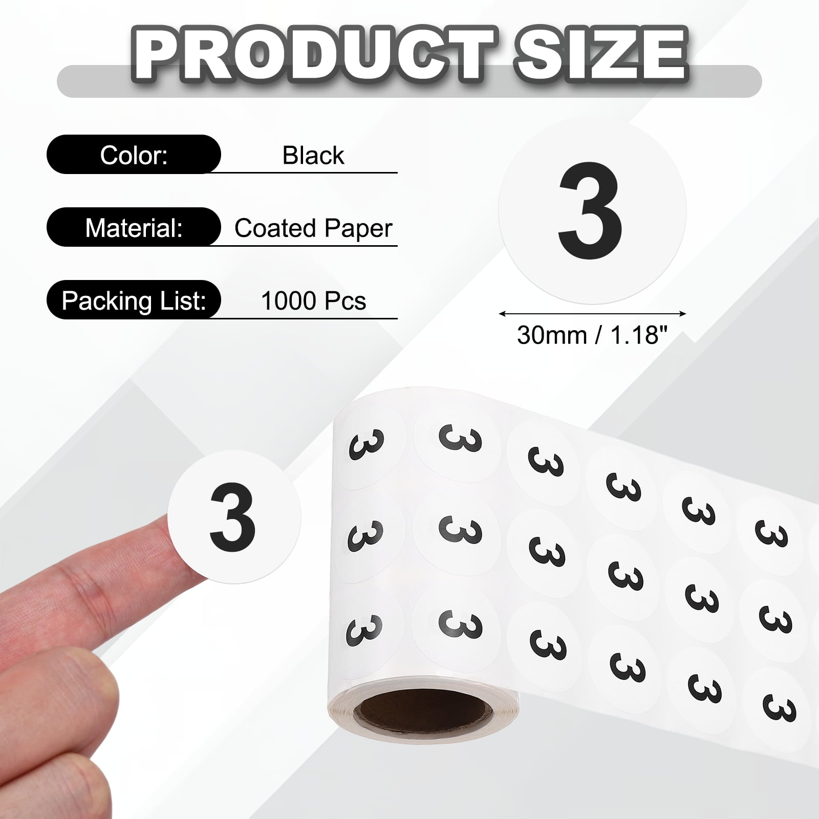 Uxcell 1000pcs 1.2" Number Stickers, Number 3 Sticker Numbers Labels Round Small Vinyl Self Adhesive Label Circle Decals 1 Roll Dots for Photo Album Poster Organize Inventory, Black