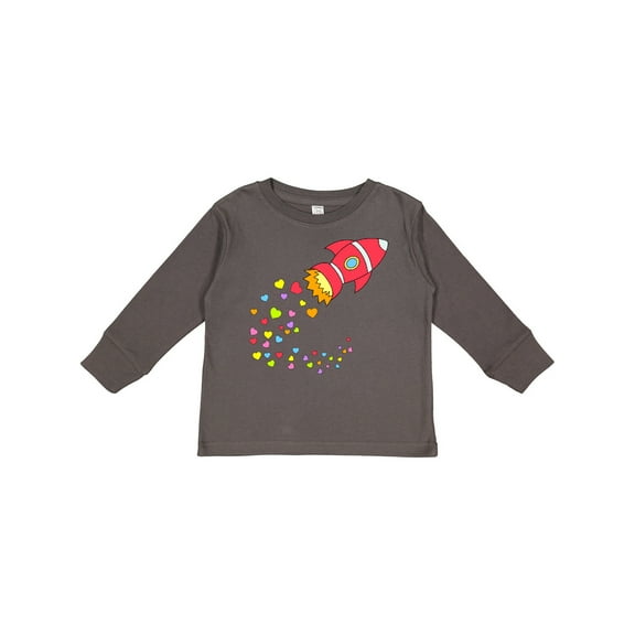 Inktastic Valentine's Day Rocket Ship with Hearts Boys or Girls Long Sleeve Toddler T-Shirt