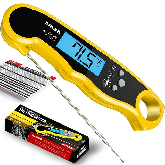 Smak Instant Read Meat Thermometer - Waterproof Kitchen Food Cooking Thermometer with Backlight LCD - Best Super Fast Electric Meat Thermometer Probe for BBQ Grilling Smoker Baking Turkey (Mango)