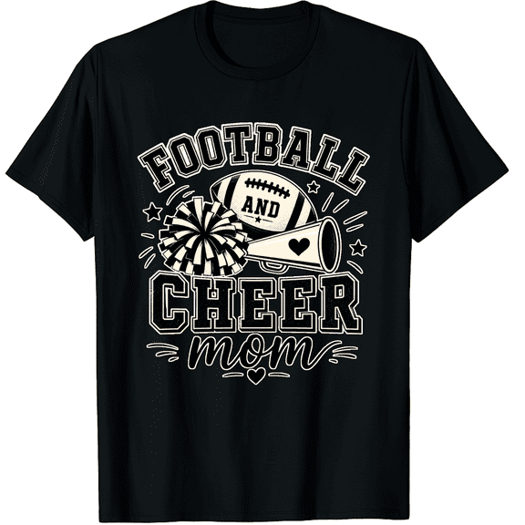 KeHetSoft Women's Football Megaphone Cheer Mom Cotton Graphic T-Shirt