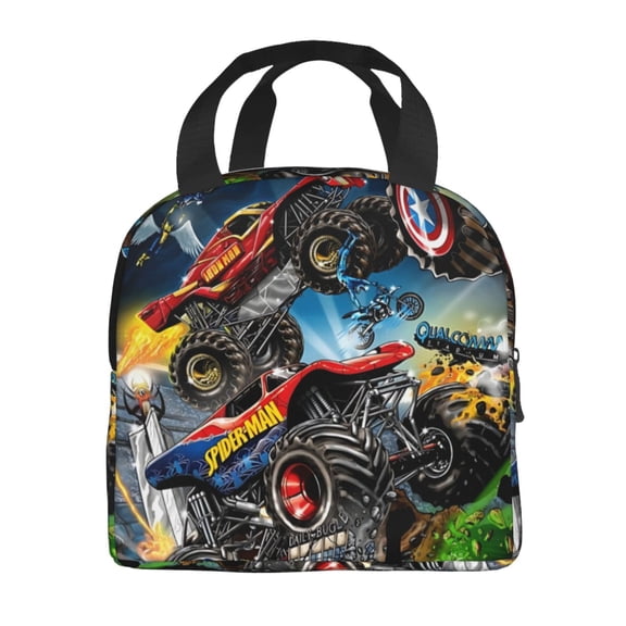 Lunch Bags For School Work Trips, Monster Truck Jam Reusable Insulated Lunch Bag, Leakproof Tote Bag For Picnic, Beach, Leakproof Cooler Bag 8*5*8.5inch