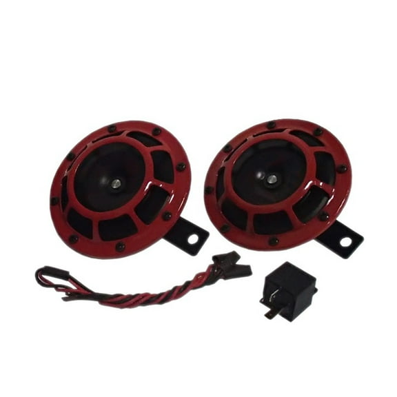 RAParts 2 Red Loud Blast Super Tone Horns Euro Round Kit Compact Set 003399803