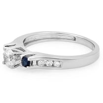 Dazzlingrock Collection 14k Round White Diamond And Blue Sapphire Ladies Bridal 3 Stone Engagement Ring, White Gold, Size 5.5