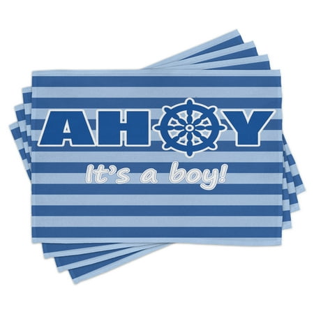 

Ahoy Its a Boy Placemats Set of 4 Baby Shower New Birth Announcement Marine Wheel Striped Backdrop Washable Fabric Place Mats for Dining Room Kitchen Table Decor Pale Blue Blue White by Ambesonne