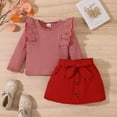 thumbnail image 5 of Staki Girls Plaid Clothes Set Girl Fall Clothes Sets: 2 Piece Fall Winter Outfit Long Sleeve Ruffle Top Mini Skirt for Girl(Red,2-3 Years), 5 of 6