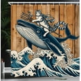 thumbnail image 3 of Ambesonne Nautical Shower Curtain, Hero Cat Riding a Whale, 69"Wx70"L, Pale Caramel and Petrol Blue, 3 of 4