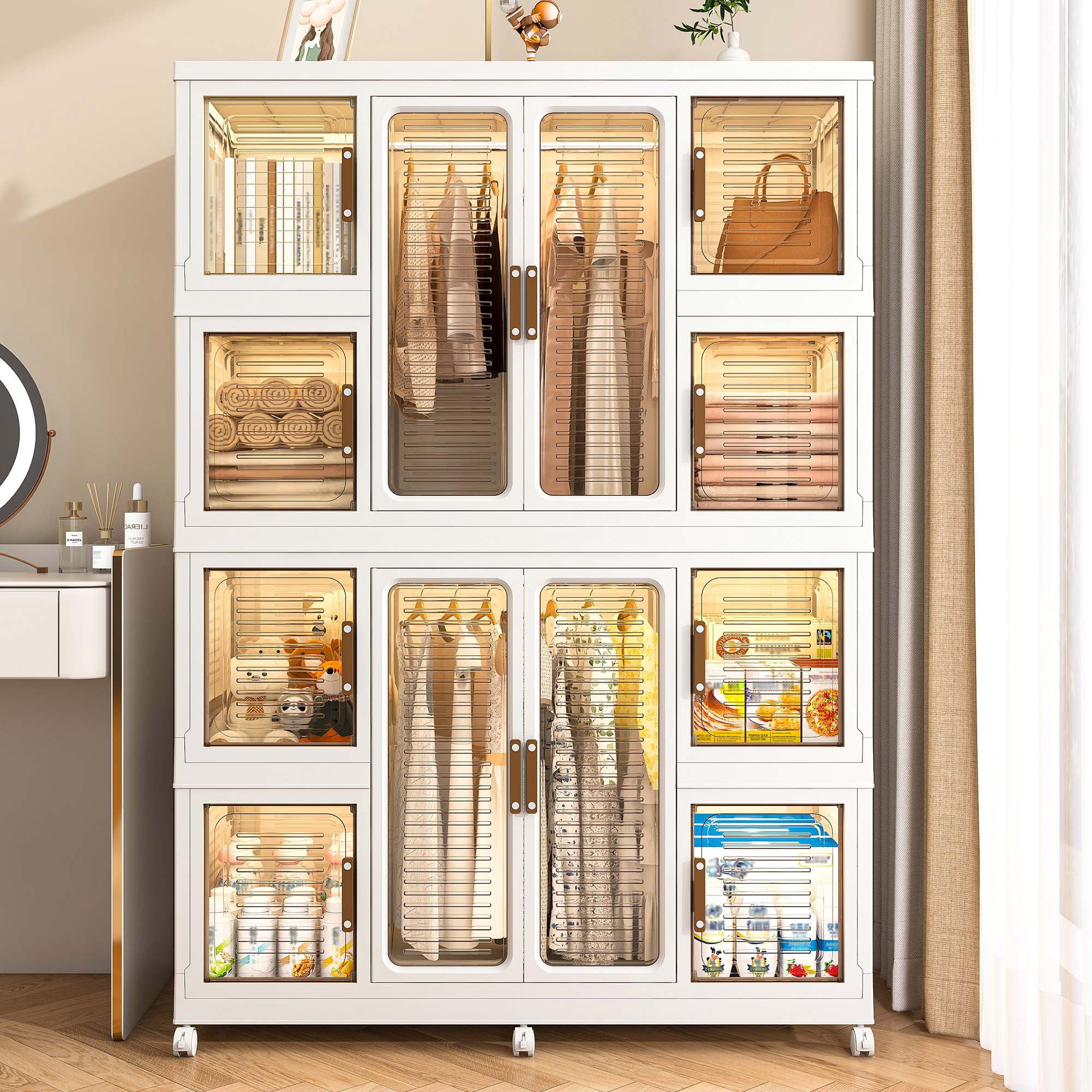Miniyam 44.09" x 18.11" x 60.2" Includes 16 Hangers – Portable Wardrobe Closet – 12 Magnetic Doors, 12 Cubes, 2 Hanging Rods