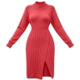thumbnail image 6 of Idoravan Women's Sweater Dress Long Sleeve Fashion Bodycon Fall Winter Dress Split Hem Women's Long Sleeve Round-Neck Dress Sweater Winter Dresses, 6 of 8