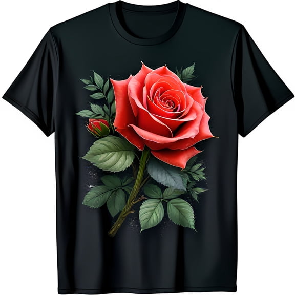 Vibrant Red Rose Graphic Black T-Shirt Stylish & Design for Any Occasion