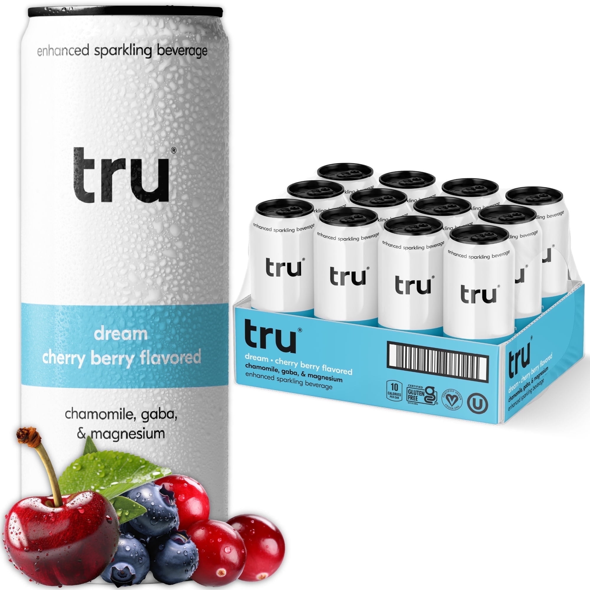 Tru Dream Cherry Berry Sparkling Water, Gluten Free, Vegan, Caffeine Free, 12 fl oz Cans, 12 Pack