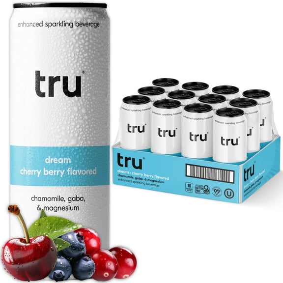 Tru Beauty Seltzer, Raspberry Sparkling Water Collagen & Biotin Drink, 12 oz (12 Pack)