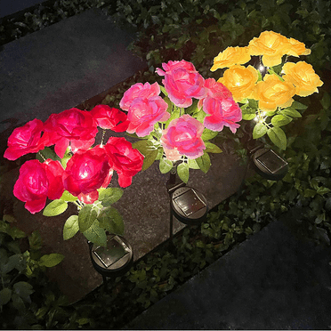 Twfbrm Solar Flower Lights for Outdoor, 25" Waterproof LED Garden Lights with Realistic Rose Flowers, Solar Powered Decorative Stake Lights Auto ON/Off Landscape Lights for Lawn Yard Patio Pathway