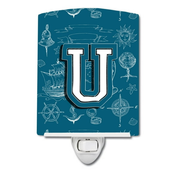 Caroline's Treasures CJ2014-UCNL Letter U Sea Doodles Initial Alphabet Ceramic Night Light, 6x4x3", multicolor