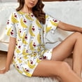 thumbnail image 4 of Uemuo a banana blowing air kisses Pattern Women's Short-Sleeved Pajama, Button-Front Loungewear, 2-Piece Summer Sleepwear, Elastic Drawstring Shorts-3X-Large, 4 of 6