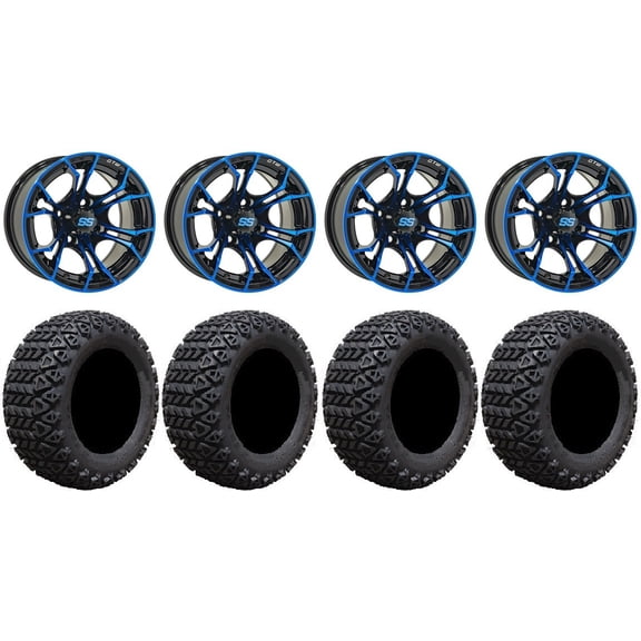 GTW Spyder 14" Golf Cart Wheels Blue 23" X-Trail Tires E-Z-GO & Club Car