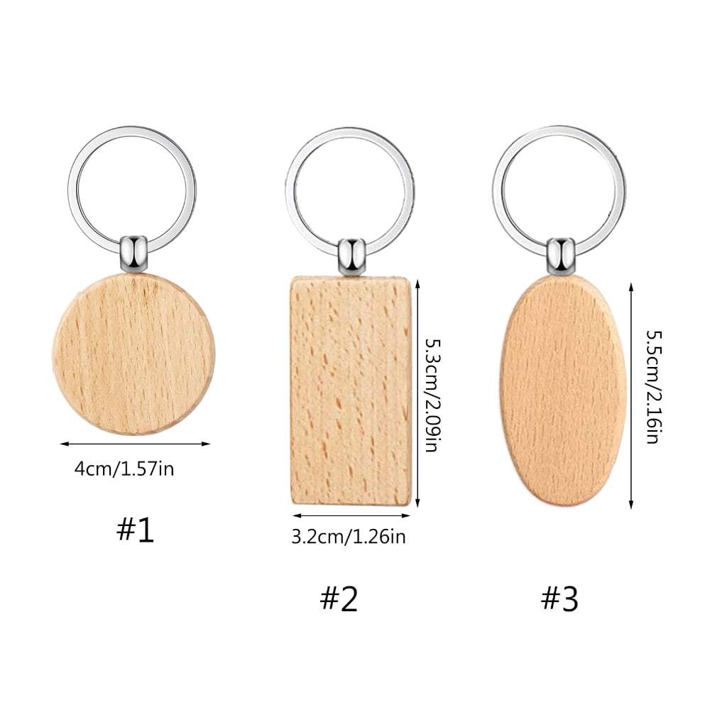 Oasiva 50Pcs Blank Wooden Keychain Set, Unfinished Wood Pieces with Key Rings Wood Key Ring Key Tags DIY Supplies for Craft