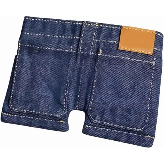 Foldable Short Jeans Wallet Adorable Jeans Design Realistic Stitching Detail Multiple Card Slots Cash Compartment Holder