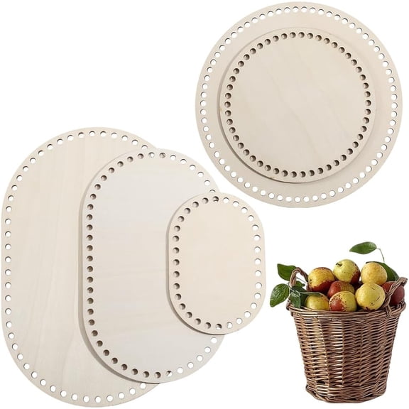 5Pcs 5 Styles Wooden Basket Bottom Wood Basket Bases MDF Oval Round Circle Solid Blank Crochet Stitch Bottom Shapers Set DIY
