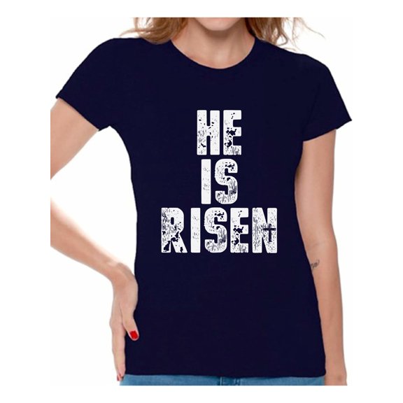 Awkward Styles He Is Risen Shirt for Women Christian Shirts for Women Happy Easter Gifts for Her Easter Christian Outfits Jesus Tshirt Bible Verse Matthew 28:6 Women's Easter Tshirt Easter Theme Shirt