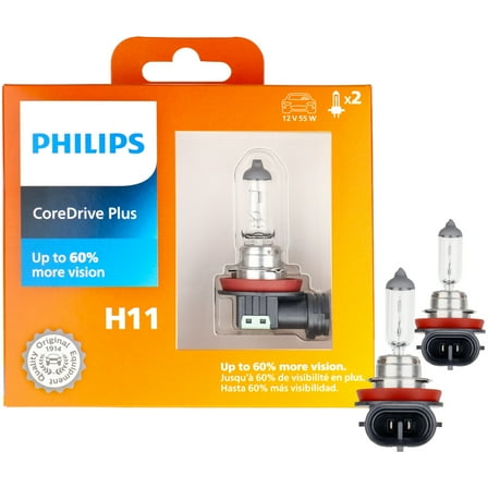 Philips CoreDrive Plus H11 Halogen Headlight Bulbs, 2 Pack, Fits Select Vehicles