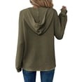 thumbnail image 3 of Hoodies for Women Waffle Knit Henley Button Up Tops Long Sleeve V Neck Pullover Casual Hooded Drawstring Sweatshirt, 3 of 4