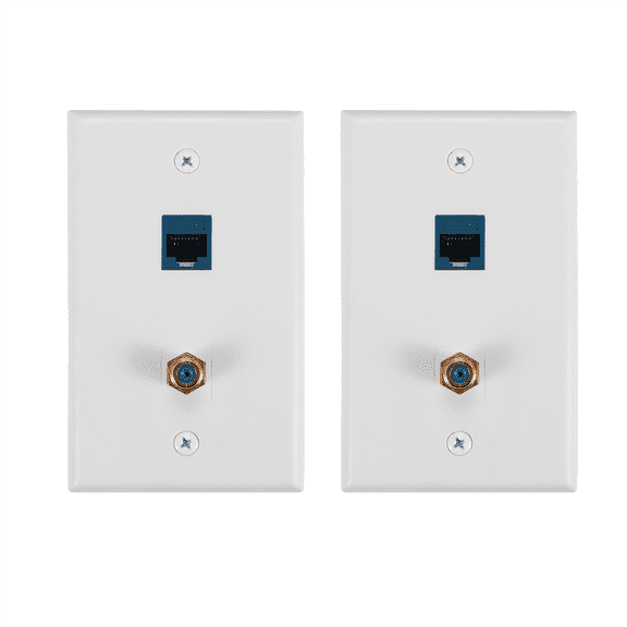 New Arrivals 2 Packs Ethernet Coax Wall Plate Outlet with 1 Cat6 Port