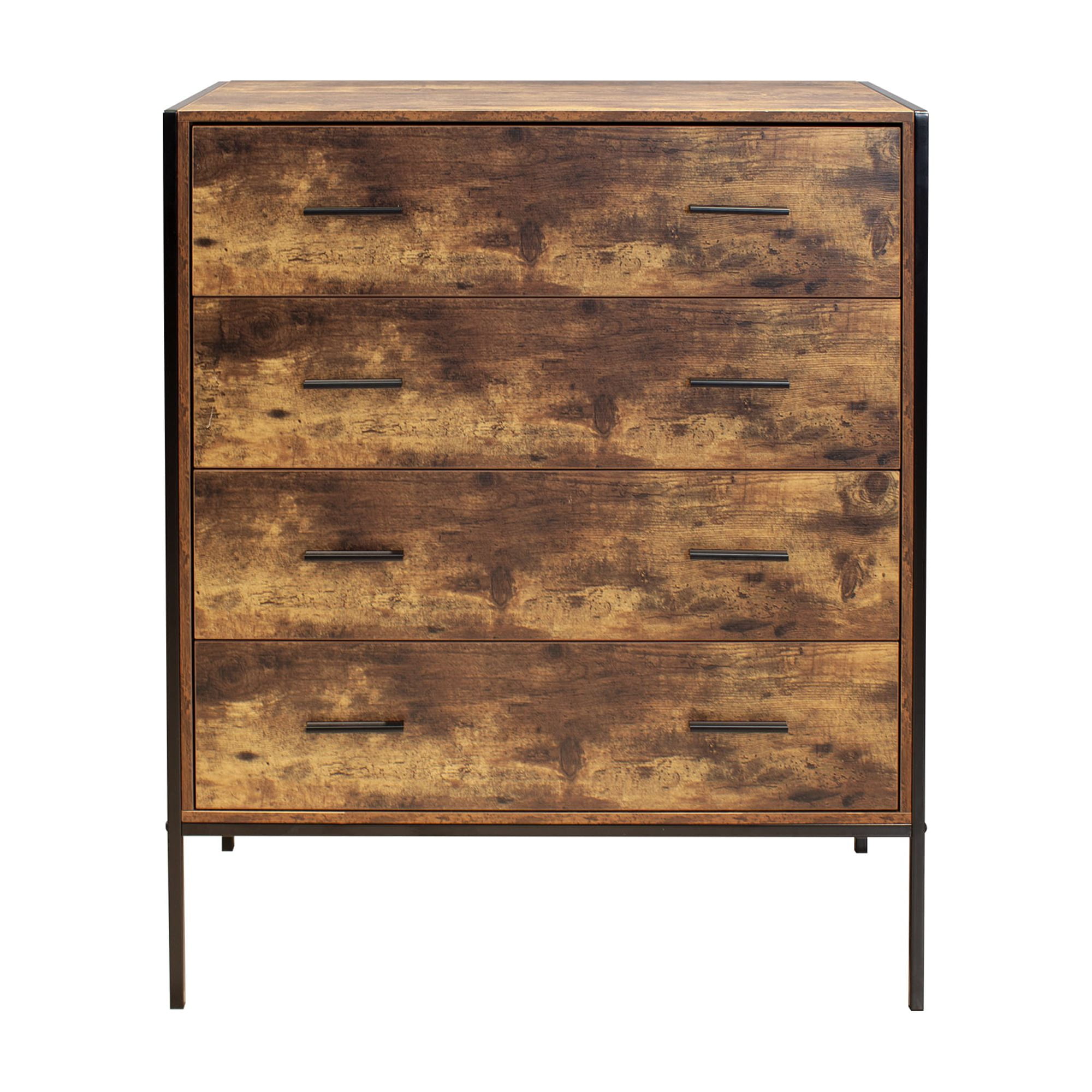 Aukfa 32.7" W Wood 4 Drawer Dresser,Nightstand Chest of Drawer with Anti-fall Device, Brown