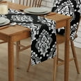 thumbnail image 2 of Table Runner Dresser Scarves 72 Inch Long, Classic Black and White Damask Linen Dining Table Runners Vintage Ethnic Floral Art Tabletop Scarf for Wedding Holiday Party Kitchen, 2 of 7