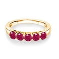 thumbnail image 2 of Gem Stone King 1.25 Ct 3.5mm Round Red Ruby 18K Yellow Gold Plated Silver Ring, 2 of 4