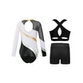thumbnail image 2 of TSSOE Kids Girls Long Sleeve Gymnastics Leotard with Crop Tops Athletic Shorts Sets Rhinestone Dance Unitard Biketards White 10, 2 of 5