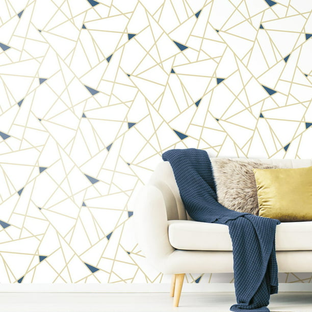RoomMates Gold Fracture Blue Geometric Peel and Stick Wallpaper -  