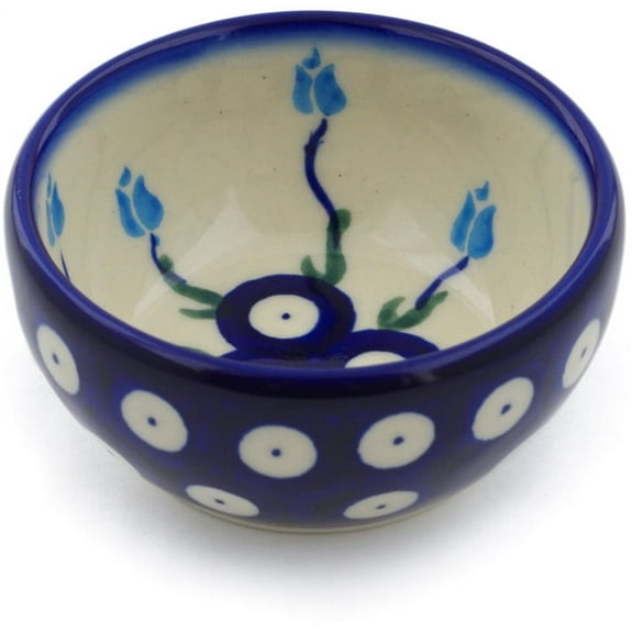 Polish Pottery 3¼-inch Bowl (Peacock Tulip Garden Theme) Hand Painted in Boleslawiec, Poland   Certificate of Authenticity