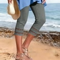 thumbnail image 2 of XPMWRP Women Stretch Denim Capri Leggings Double Layer Eyelet Stripe Hem High Waist Casual Summer Jeans with Pockets Dark Gray L, 2 of 9