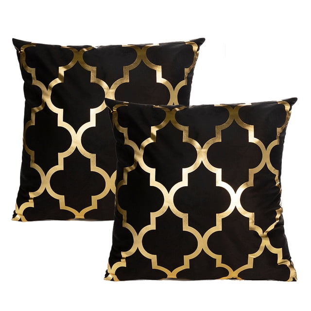 Funda de almohada negra de 18x 18 ", traje de 2 piezas, funda de almohada decorativa en negro y dorado, funda de cojín para sofá, decoración del hogar, juego de funda de almohada para sala de estar