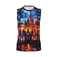 thumbnail image 6 of Lsque Magical Stained Glass Castle Print Men's Cotton Blend Sleeveless Muscle Shirts (S-3XL)- Moisture Wicking, Odor Protection, UPF 30+,X-Large, 6 of 8