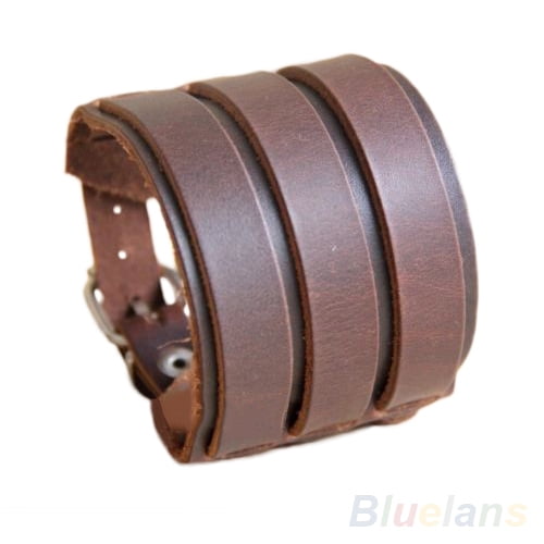 Besufy Men Multilayer Belt Wide Faux Leather Bracelet 3