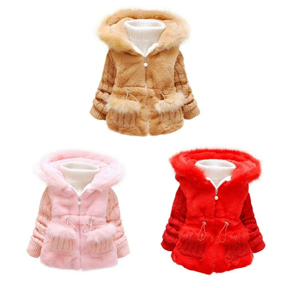 Besly 1-4T Baby Girls Warm Coat Winter Warm Coats Ear Hooded Faux Fur Fleece Jacket Girls Coats