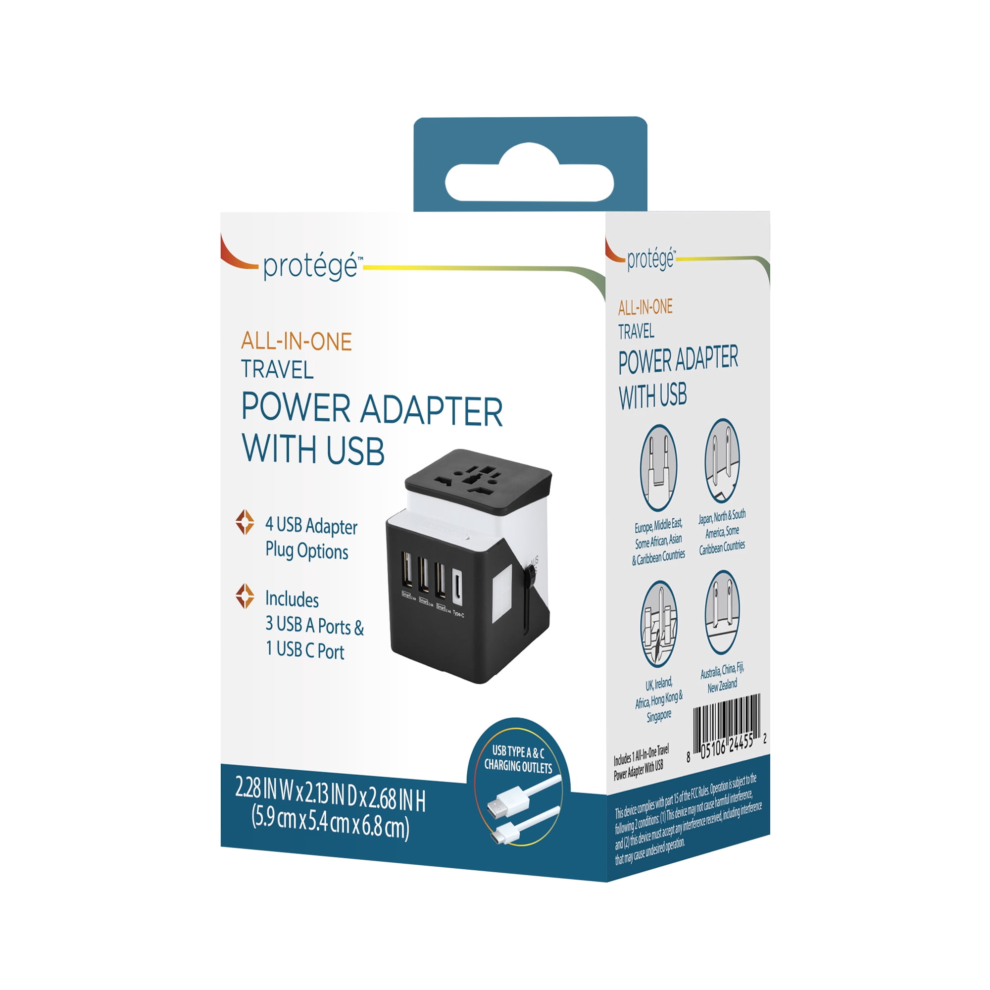 Protege International Travel Power Adapter 4 port with USB-C