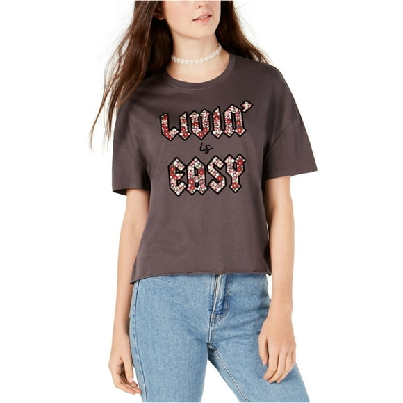 Carbon Copy Womens Livin' Is Easy Graphic T-Shirt, Grey, Juniors, Large
