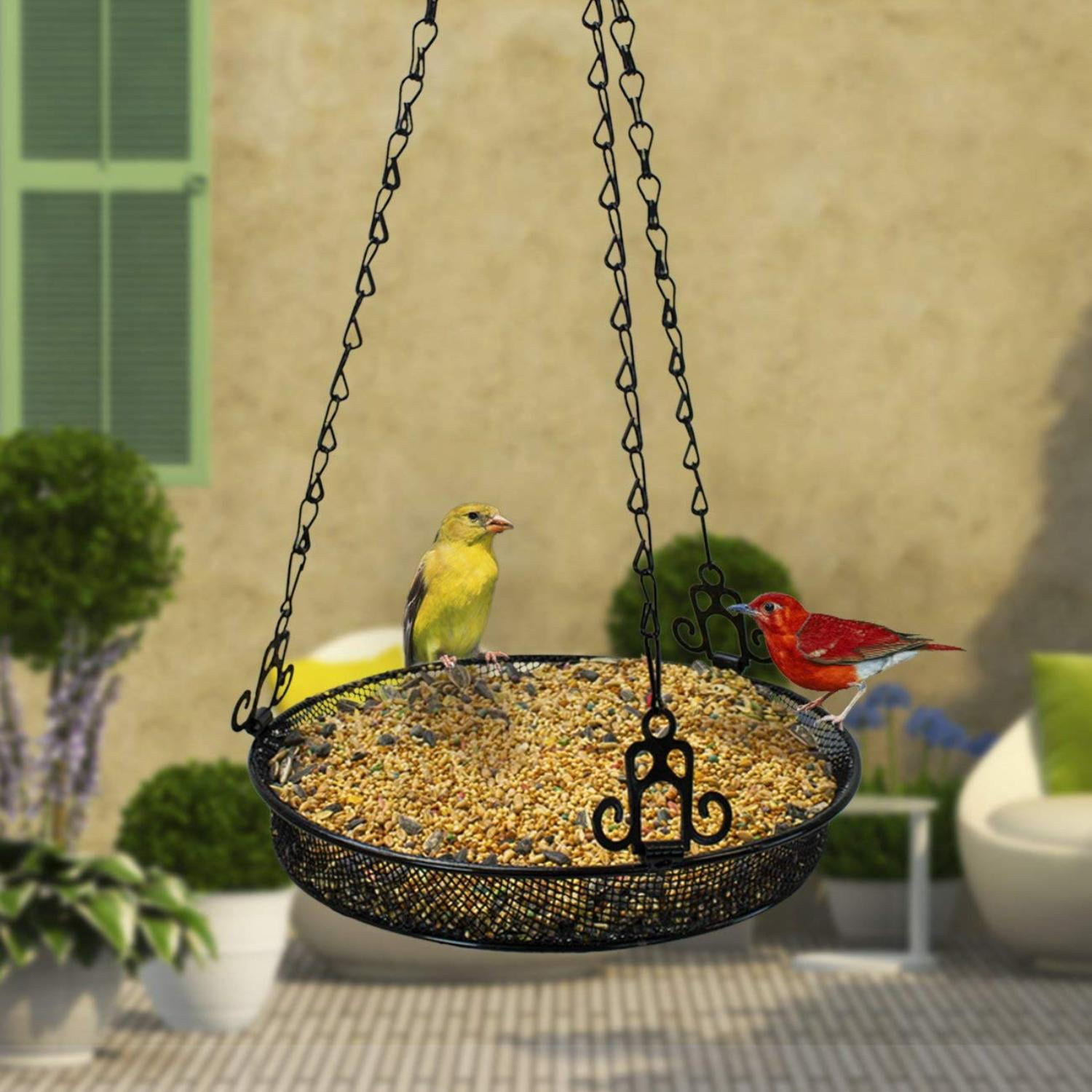 Sorbus Black Hanging Bird Feeder Tray, Outdoor Seed Tray for Backyard Garden Birds