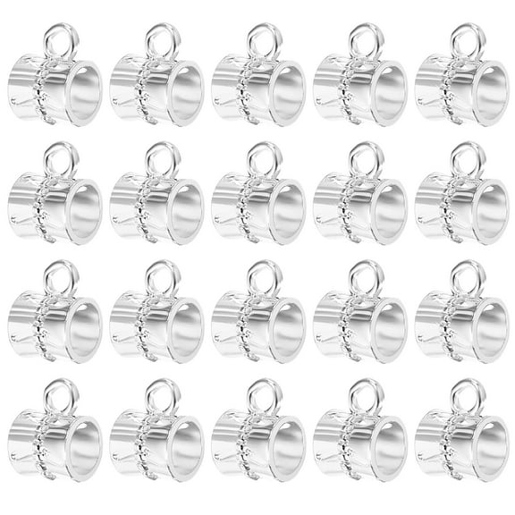 100Pcs Bail Beads Charm, Loose Spacer Beads Pendants Bulk Mini Hanger Column Charm for Jewelry Making, Silver Tone
