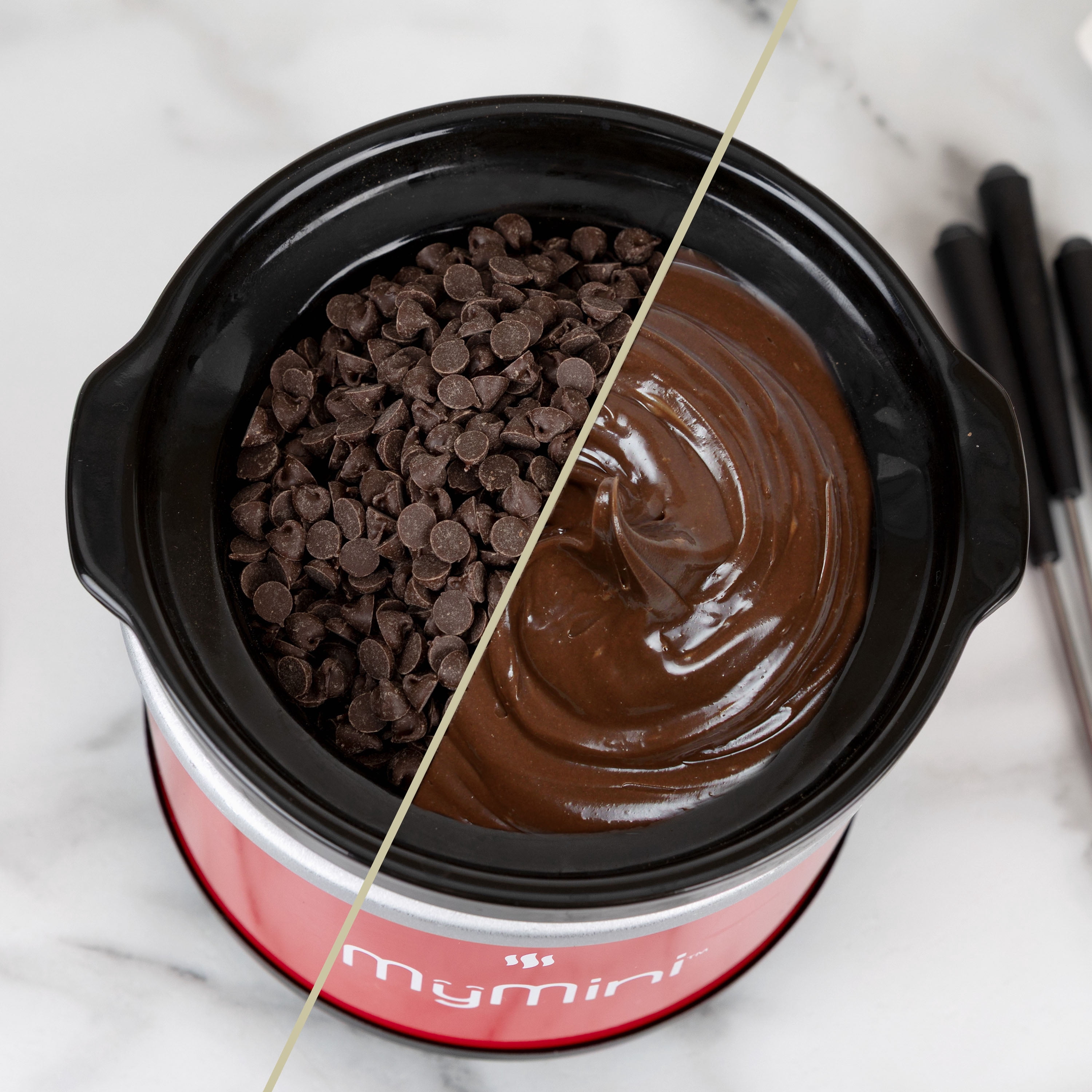 (3 pack) MyMini 20 oz Chocolate Fondue Dipping Pot, 40-Watts, Nonstick Ceramic, Red