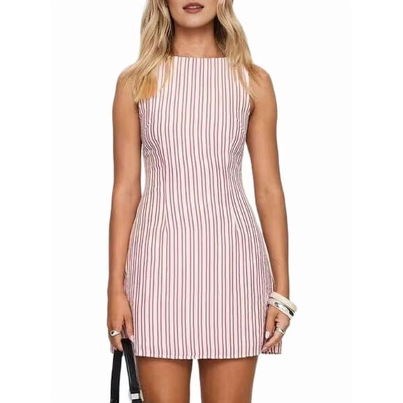 Women'S Dress Stripe Summer Sleeveless Summer Casual Mini Dresses Pink S