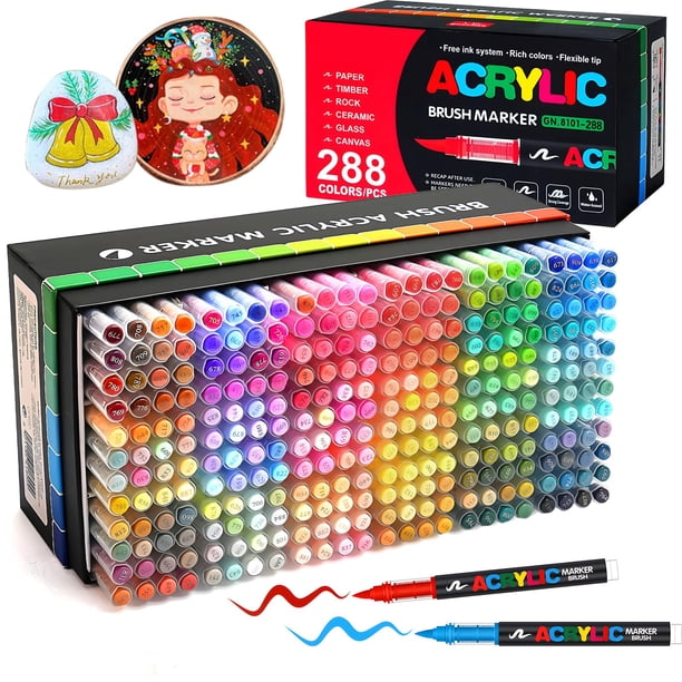 Marcadores de Pintura Acrílica Amamao 288 Colores Punta Suave de Pincel