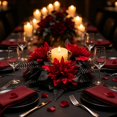 thumbnail image 5 of 13.8 Inch Gothic Halloween Rose Candle Ring Wreath, 3 Inch Inner Diameter Black Artificial Flower Candle Holder Ring with Berries for Dark Theme Mantel Dining Table Centerpiece Witchy Fall Decor, 5 of 8