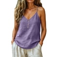 thumbnail image 4 of Breezora Women's Cotton Linen Spaghetti Strap Tank Top Sleeveless Loose Fit Casual With Decorative Button For Summer Vacation, 4 of 10