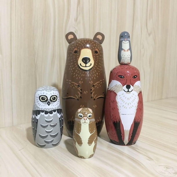 Muñecas Matryoshka Bear Ear Nesting Wooden Russian Home Decor Toys 5pcs
