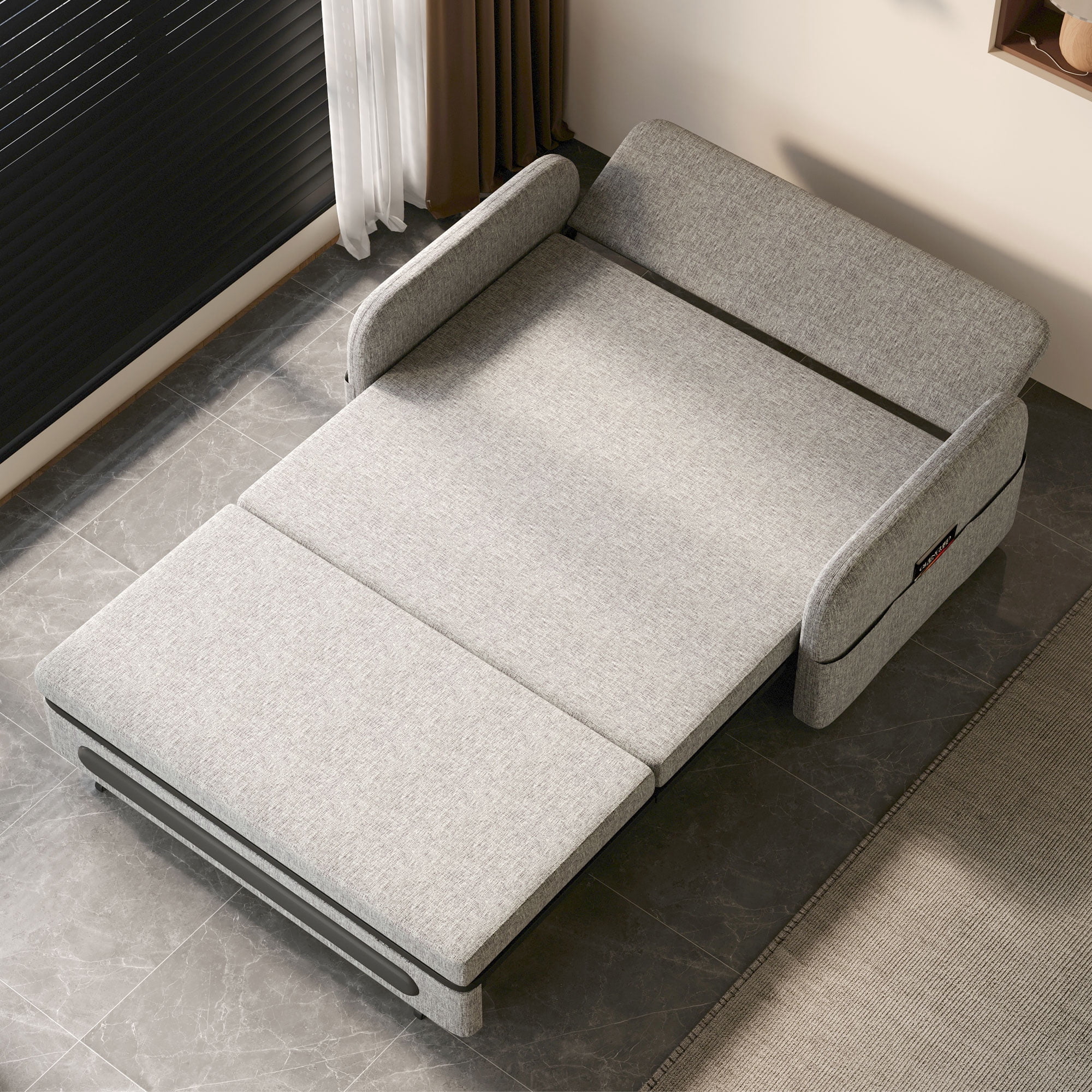 NessCarsti Modern Gray & White Trundle Sofa Bed, 61" Pull-Out Futon Couch for Small Living Spaces and Apartments